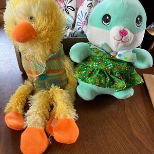 Yellow Plush Duck and Mint Bunny Holiday Decor Duo